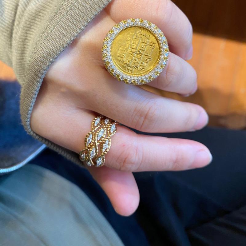 BELLA BOX Italian Bratti Woven Gold Carving Craft Hollow Ball Lace Ring Suitable For Women's Daily Party Fashion Jewelry