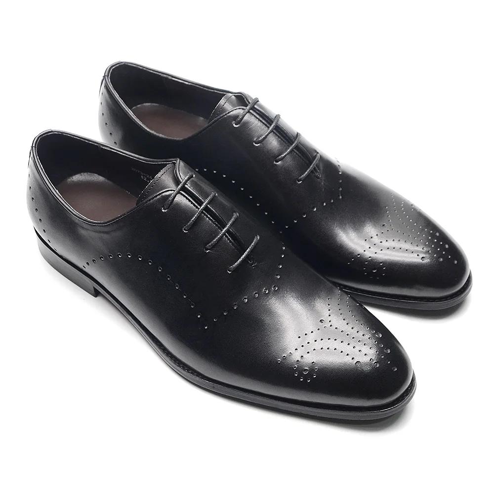 

Мужские туфли в итальянском стиле из натуральной коровьей кожи на шнуровке, цельнокроеные, с деталями броги, мужские оксфорды, деловая офисная формальная обувь 46 чёрный