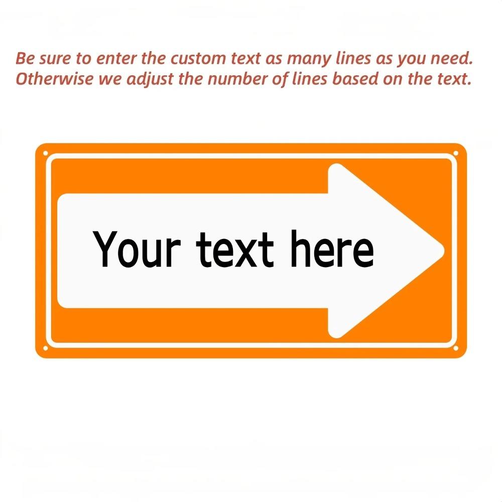 Custom Text Orange Right Arrow Aluminum Sign Personalized Direction Plaque Home Decor