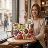 Cute Cartoon Fruit Printed Shoulder Tote Bag Casual Daily Grocery Shopping Handbag for Women