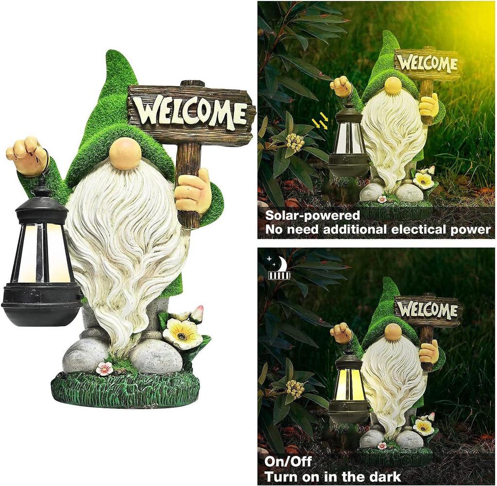 Solar Garden Gnome Resin Ornament for Outdoor Decoration