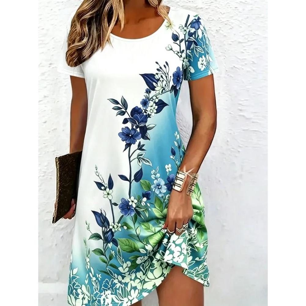 Women's Flower Print Daily Comfort Short Sleeve Dress Casual Breathable Casual Dresses