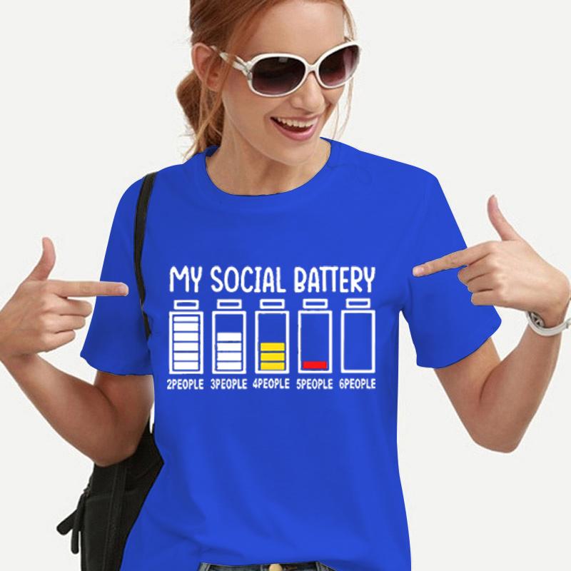 My Social Battery Funny Unisex's T-shirts Grunge Y2K Tops for Girls Korean Fashion Tees Kawaii Electric Battery Graphic T Shirts