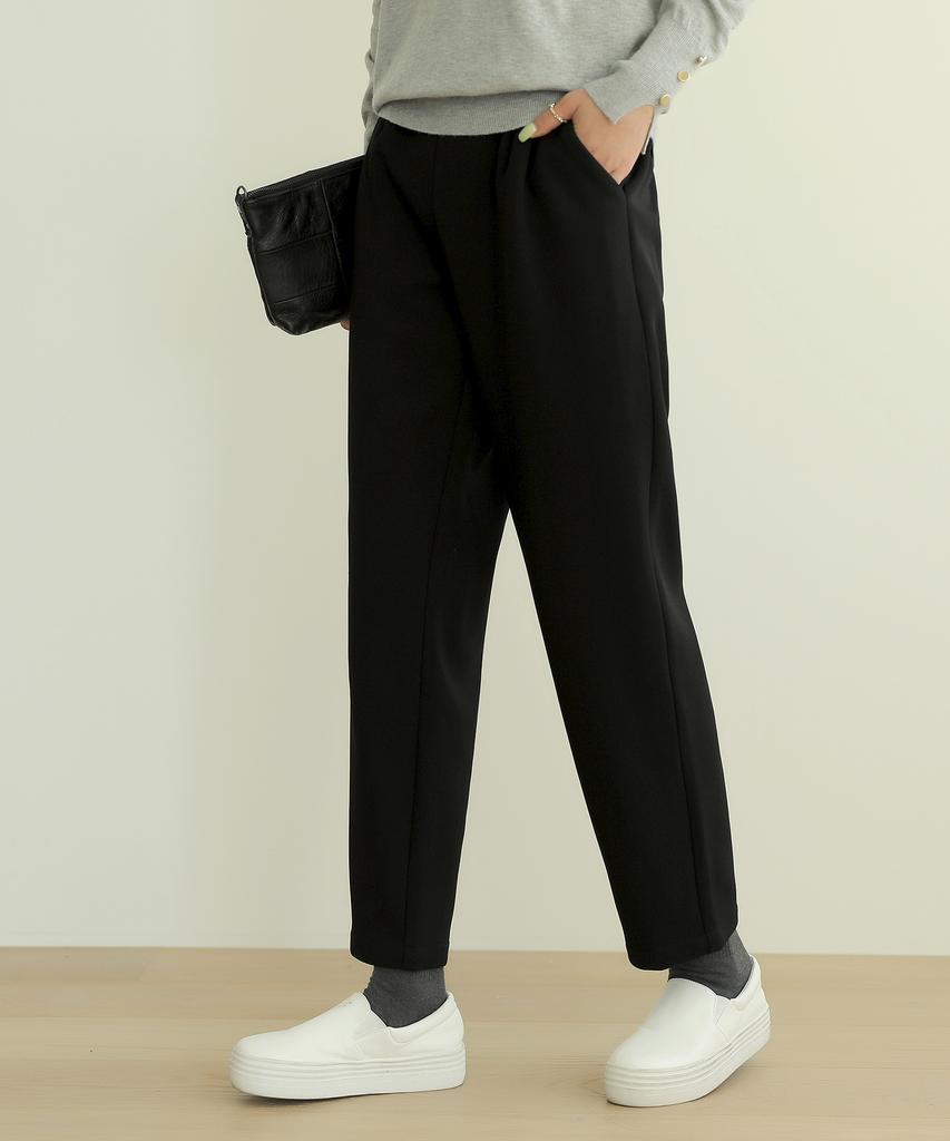 Jikeulib Warm Bonded Fleece Lined String Banding Pintuck Black Spandex Slacks