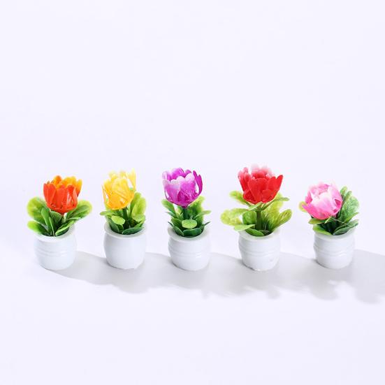 1 Set Mini Potted Plant Statue Eye-catching DIY Resin Micro Landscape Mini Flower