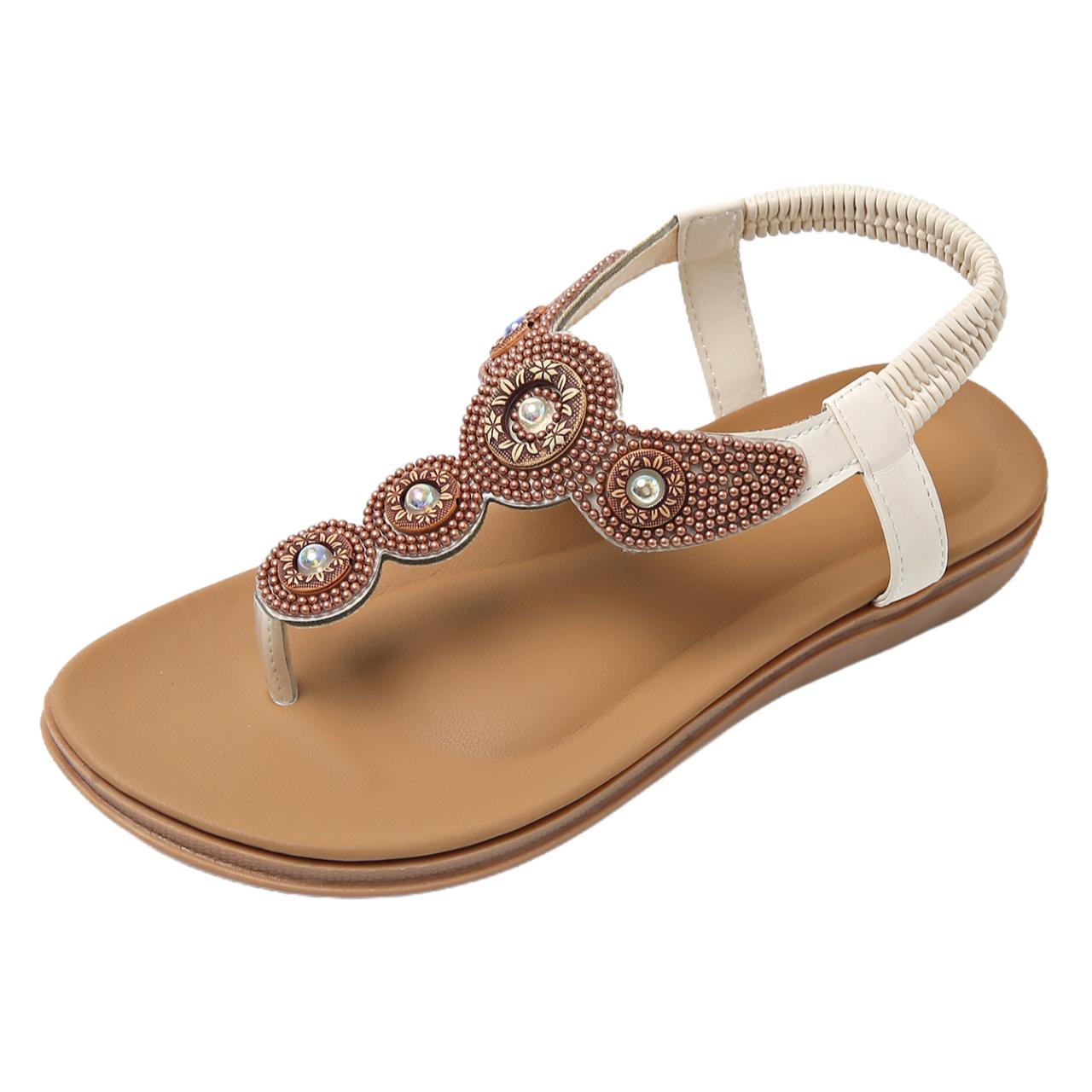 

Fashion Flats Platform Clip Toe Women’s Sandals Flip Flops Crystal Slippers Summer 2025 New Trend Beach Dress Casual Sandalias Bohemian 36 бежевый