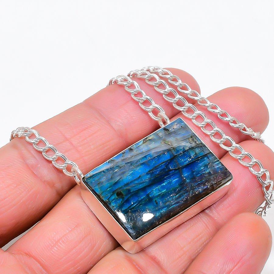 Labradorite Gemstone Handmade 925 Sterling Silver Jewelry Necklace 20" KJ-660