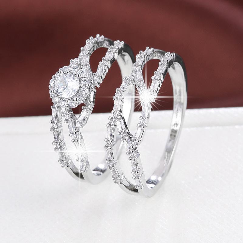 Exquisite Hollow Zircon Ring Set: Stylish & Versatile Two-Piece for Women