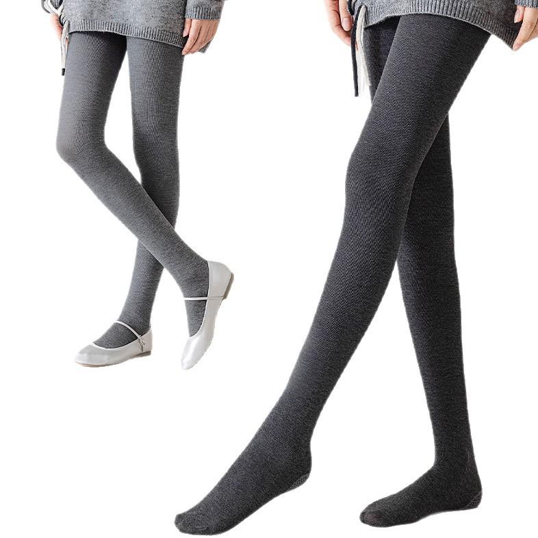 Japanese Vertical Stripe Fleece-Lined Leggings: High-Waisted, Warm, Slimming, Elastic Pantyhose for Autumn/Winter.