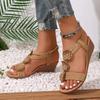 Fashion Retro Flower Decor Wedge Sandals for Women 2025 Summer Casual Non Slip Beach Shoes Woman Elastic Band Comfort Walking Sandalias