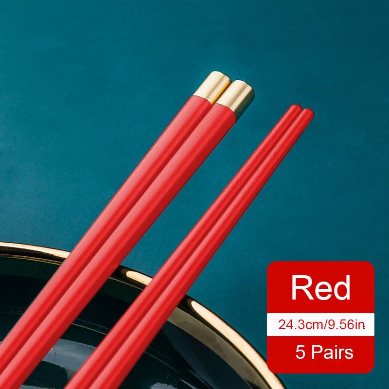 

5 Pair Stainless Steel Chopsticks Household Long Chopsticks Non-slip Chinese Chopsticks Tableware Kitchen Tools Tableware червоний