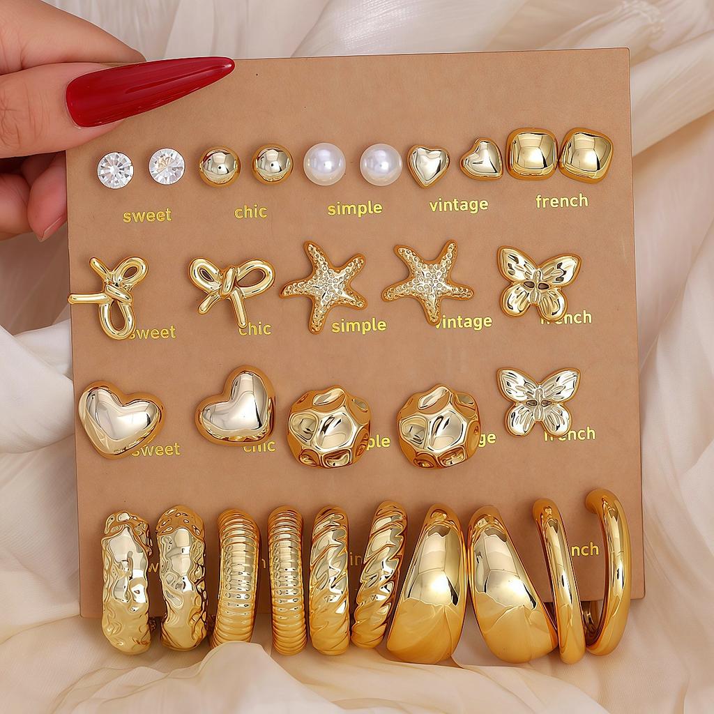 Mini Simple Stud Earrings Set Women's Flower Pearl Love Earrings Jewelry