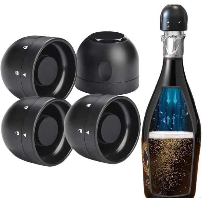 Champagne Stoppers, 4 Pieces Champagne Stopper with Rotary Switch, Reusable Sealed Bottle Stoppers Champa A7