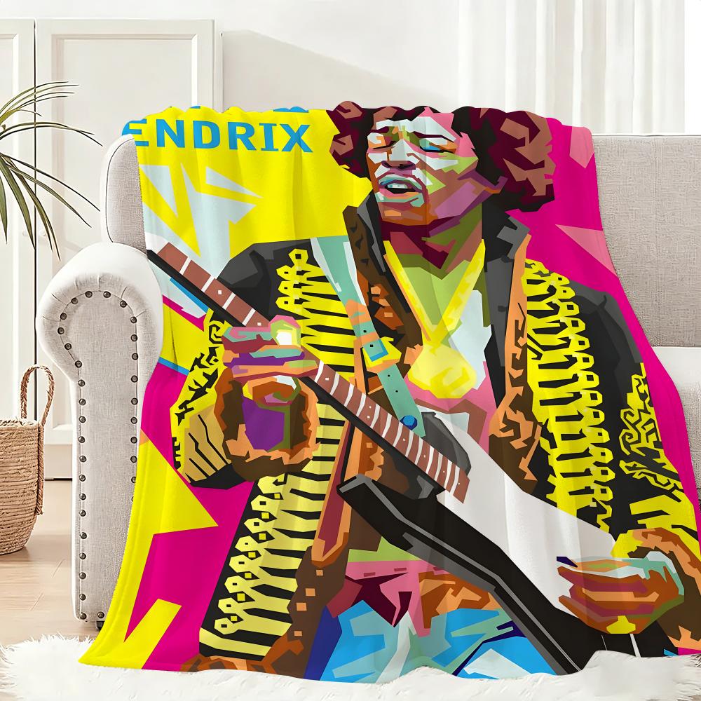 Guitarist Jimi Hendrix Throw Lightweight 240g Flannel Blanket Soft Skin-friendly for Summer Cooling