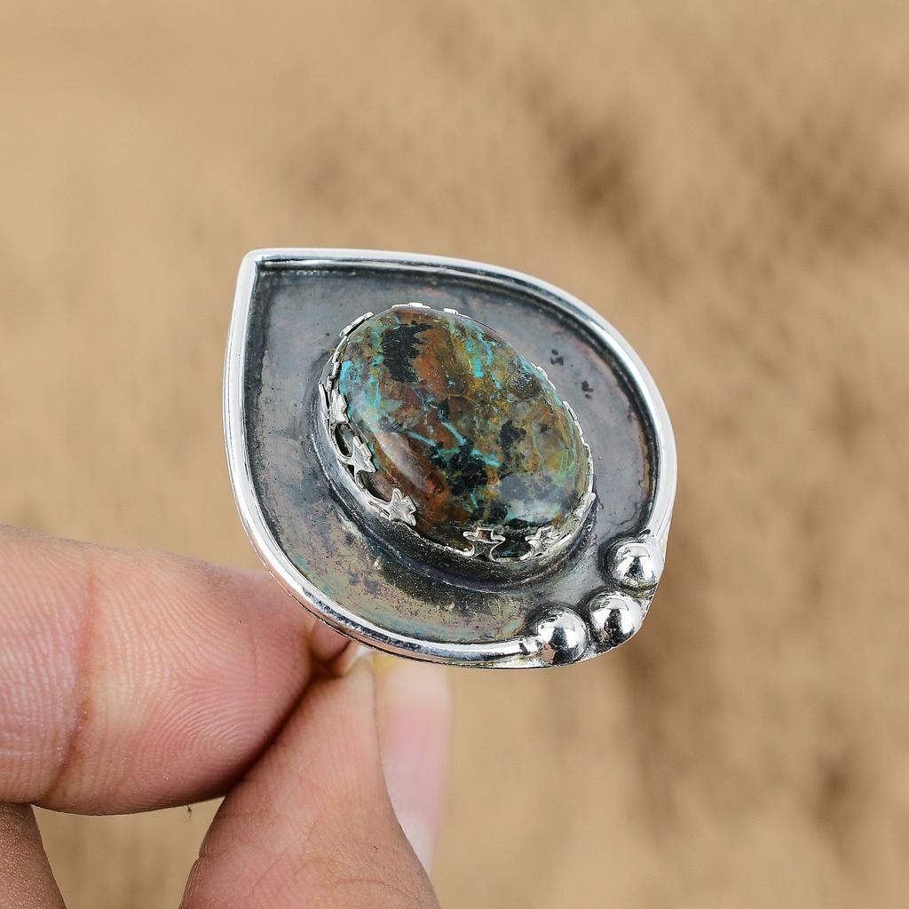Mothers day Sale Chrysocolla Gemstone Sterling Silver Promise Birthday Wife Ring