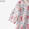 ZANZEA Damen Rundhals Casual Kurzarm Print Bluse