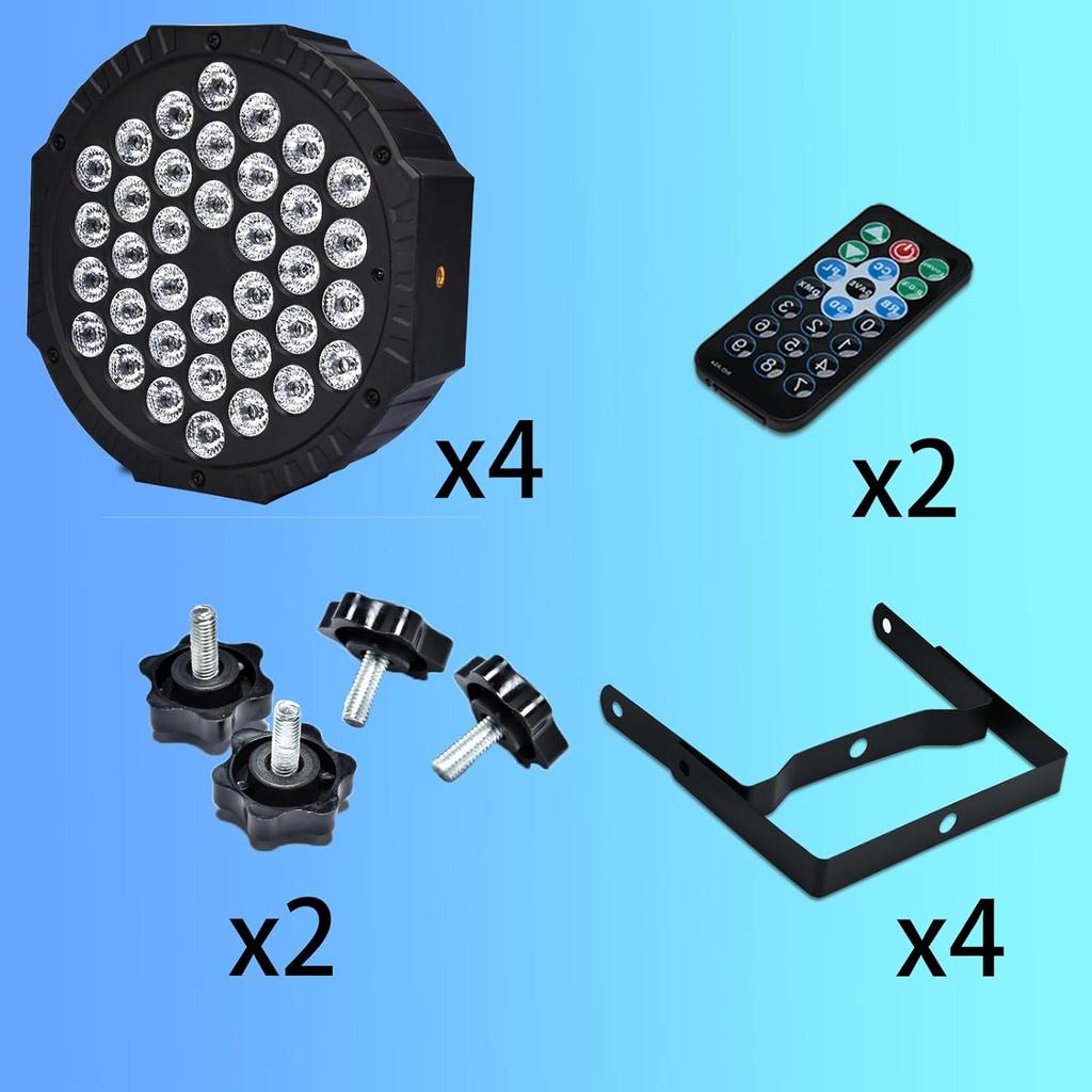 RGB Stage Uplights 36 LED Par Lights 4PCS, DMX Remote Sound Control for Disco, Wedding, Birthday, Club, Christmas