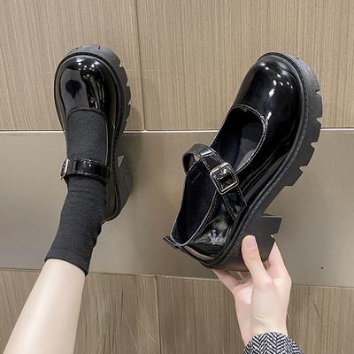 Mary Janes Shoes Women Lolita Black Patent Leather Shoes With Platform Wedges Woman Fashion Round Toe Girl Student Cosplay Pumps
