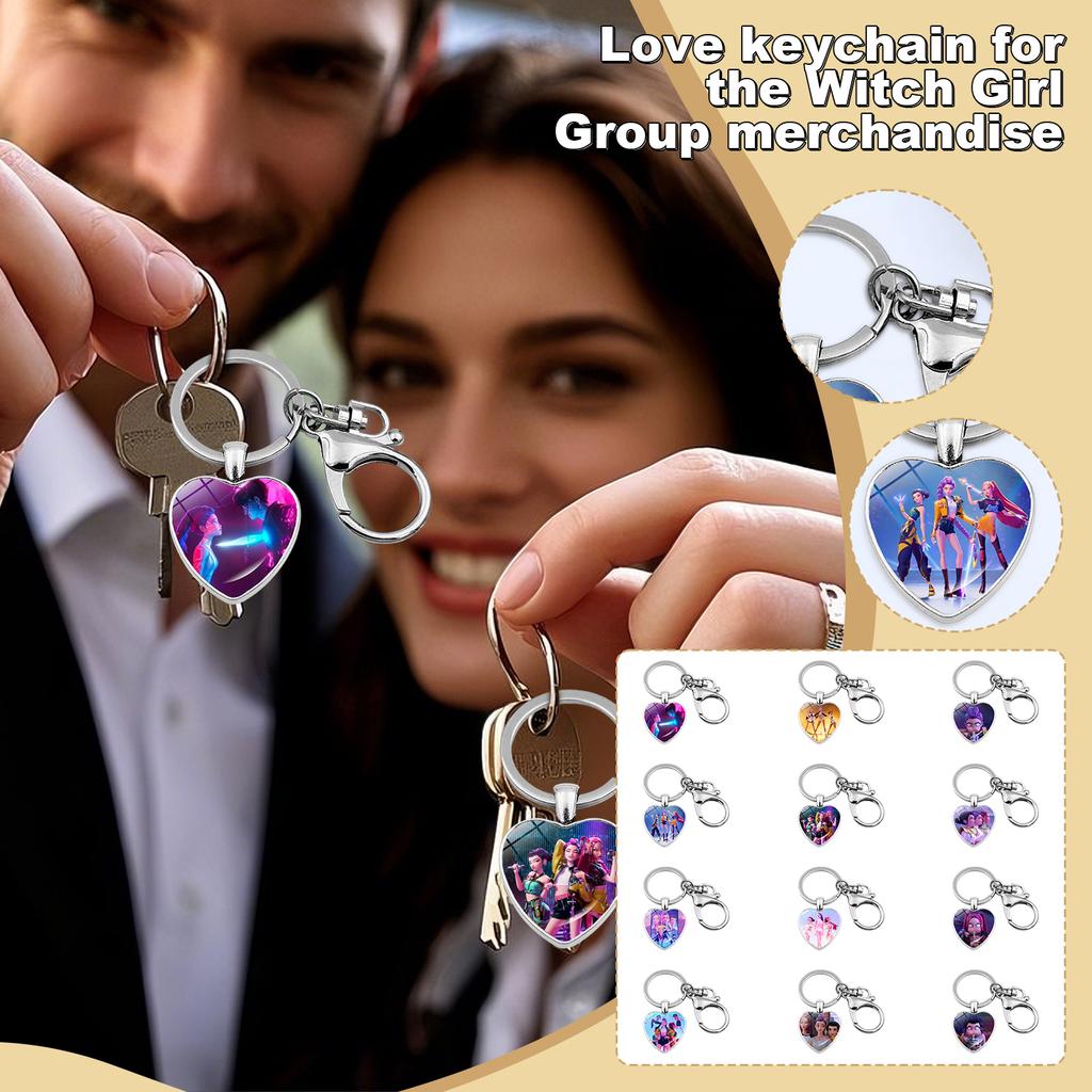 Witch Girl Group Surrounding Love Keychain Pendant Cartoon Anime Heart Pendant Accessories