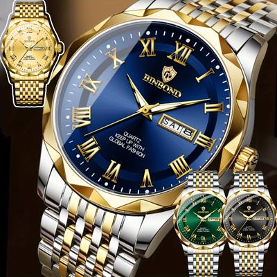 Quartz Male Wristwatch Waterproof Luminous Date Week Watch for Men Stainless Steel Fashion Men's Watches Business Watch Casual Male Clock