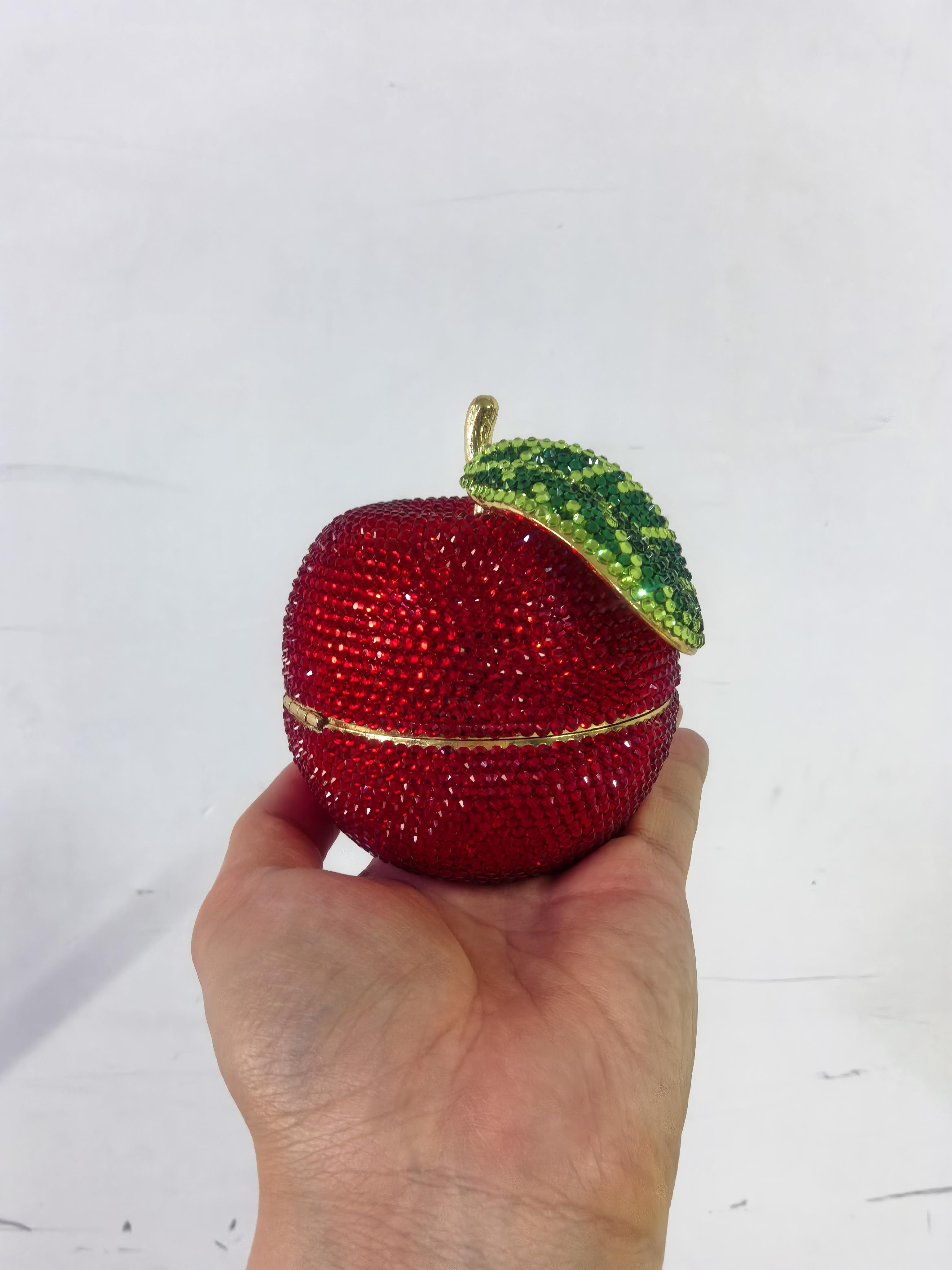 

Boutique De FGG Red Apple Shape Women Mini Crystal Clutch Evening Handbags, Novelty Rhinestone Clutch Purses for Party Prom Mini Clutch