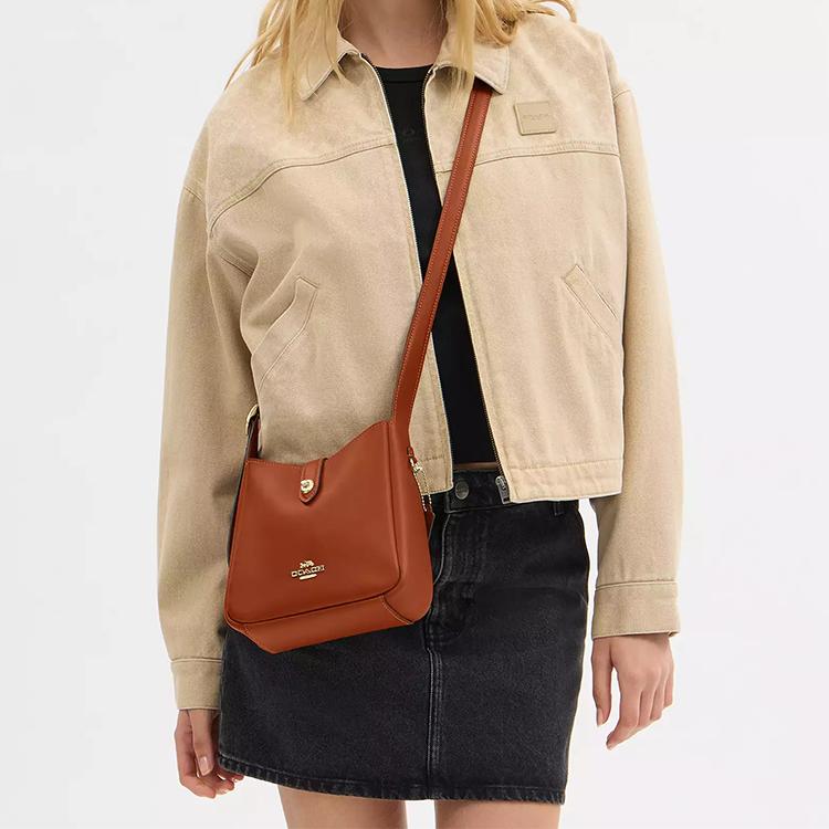 Coach Brown Smooth Leather Medium Hadley Convertible Hobo Shoulder Bag for Daily Use