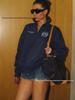 2026 Women's Retro American-Style Half-Zip Lapel Hoodie – Thickened for Autumn/Winter