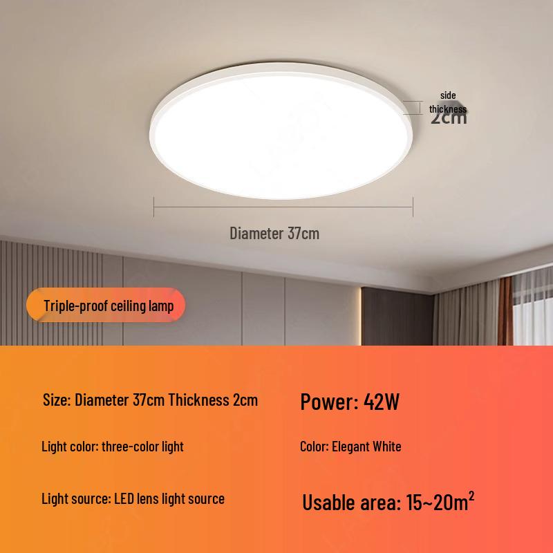 LED Ceiling Light: Three-Proof, Modern Minimalist Design for Bedroom, Balcony, Bathroom - Eye-Protective, Round Main Light