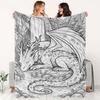 Coperta Drago Bianco e Nero, Coperta Fantasy Art Stile Colorazione Adulti per Divano Letto, Decorazione Accogliente in Pile Regalo