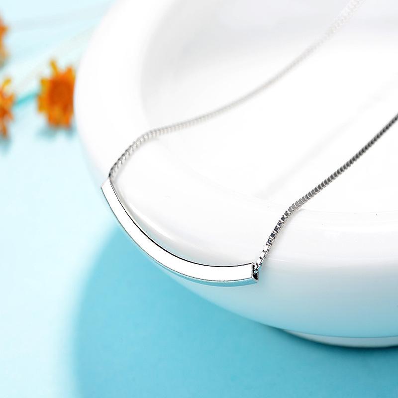 S925 Sterling Silver Smile Necklace Korean Style Simple All-Match Square Tube Geometric Clavicle Chain Female Pendant Silver