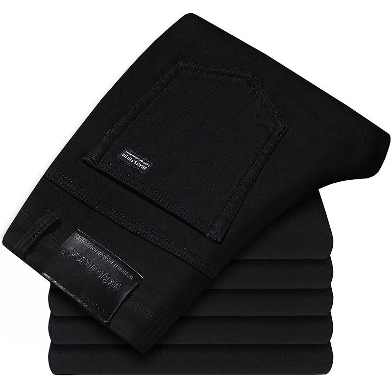 

Мужские джинсы чистого черного цвета в корейском стиле, модные прямые брюки, мужские удобные и эластичные классические деловые джинсы