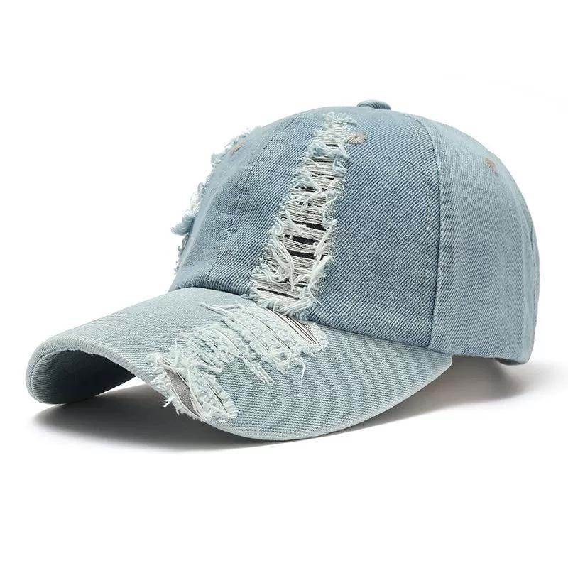 European and American New Style Baseball Cap for Men Spring and Summer Fashion Washed Distressed Denim Cap Casual Sunshade Hat светло-синий
