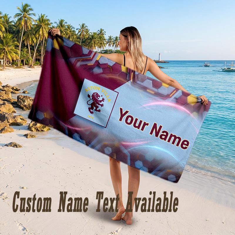 Aston Villa Design Beach Towel Custom Text Large Towel for Beach Vacation