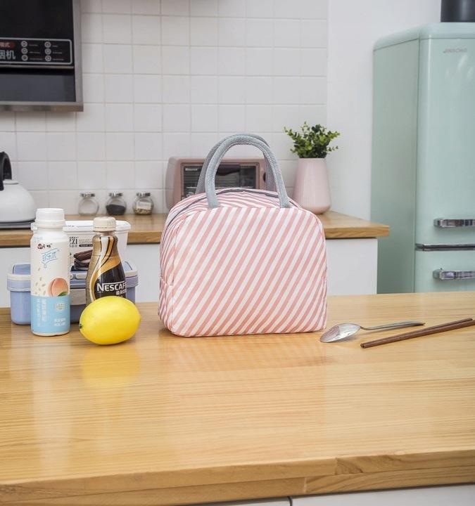 Torebka Termiczna Lunch Box Piknik Izolowana Na Jedzenie Granatowa Jodełka