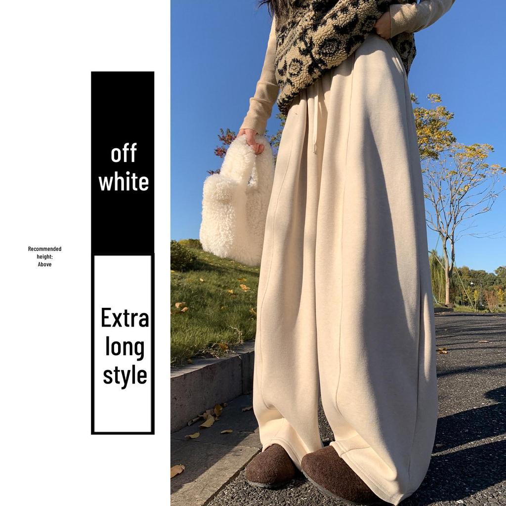 Damen Leichte Graue Koreanische Drapierte Sense-Hose - Hoher Bund, Schlankmachend, Weiter Bein, Gerades Bein Sporthose für Frühling und Herbst