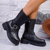 Fashion Women's Brown Platform Motorcycle Boots Buckle Strap Chunky Heels Combat Boots Woman Fashion Zipper PU Leather Ankle Botas Mujer