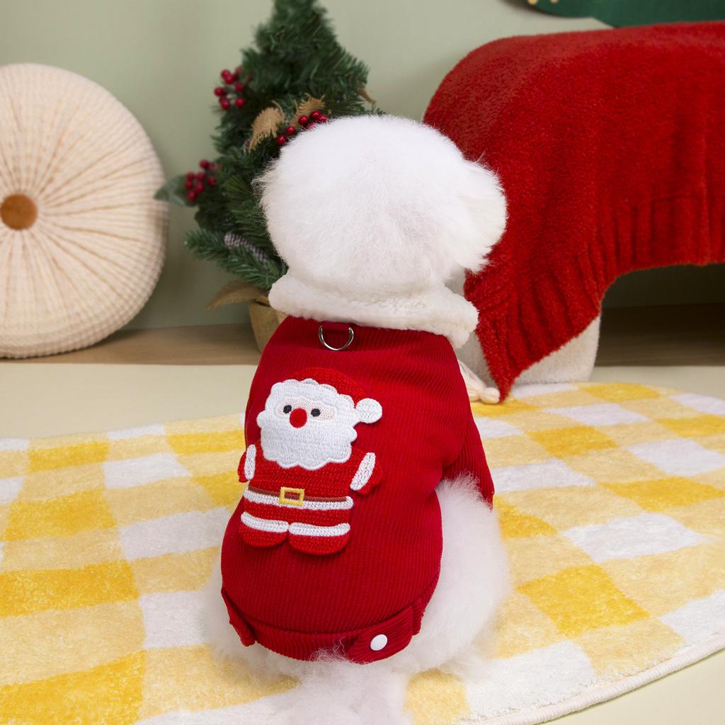 Christmas Corduroy Thickened Warm Small Breed Dog Clothes with Harness Compatible Teddy Bichon Pet Apparel for Winter Holiday