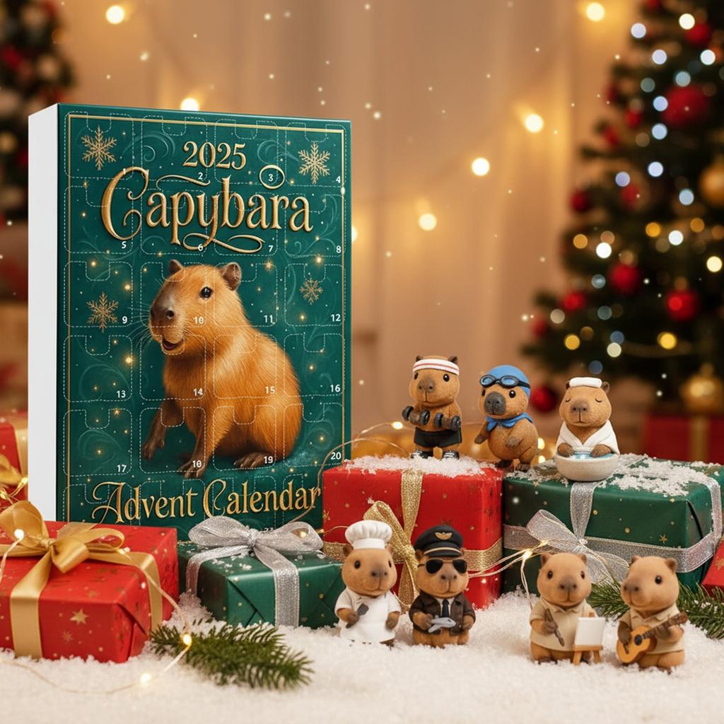 Capybara 24 Days Christmas Countdown Calendar with 24 2D Flat Capybara Ornaments Xmas Countdown Calendar Xmas Surprise Gifts