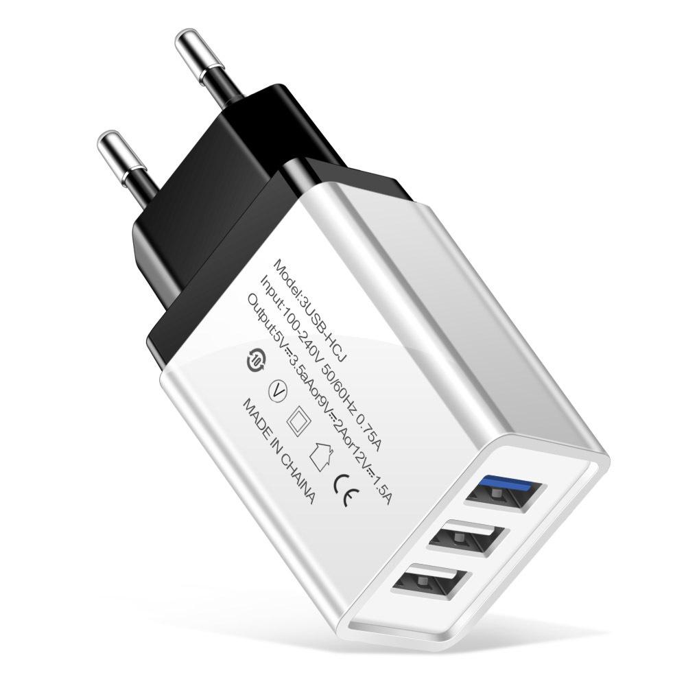 3-Port USB Smart Charger - EU/US Standard Multi-Port Travel Charging Head
