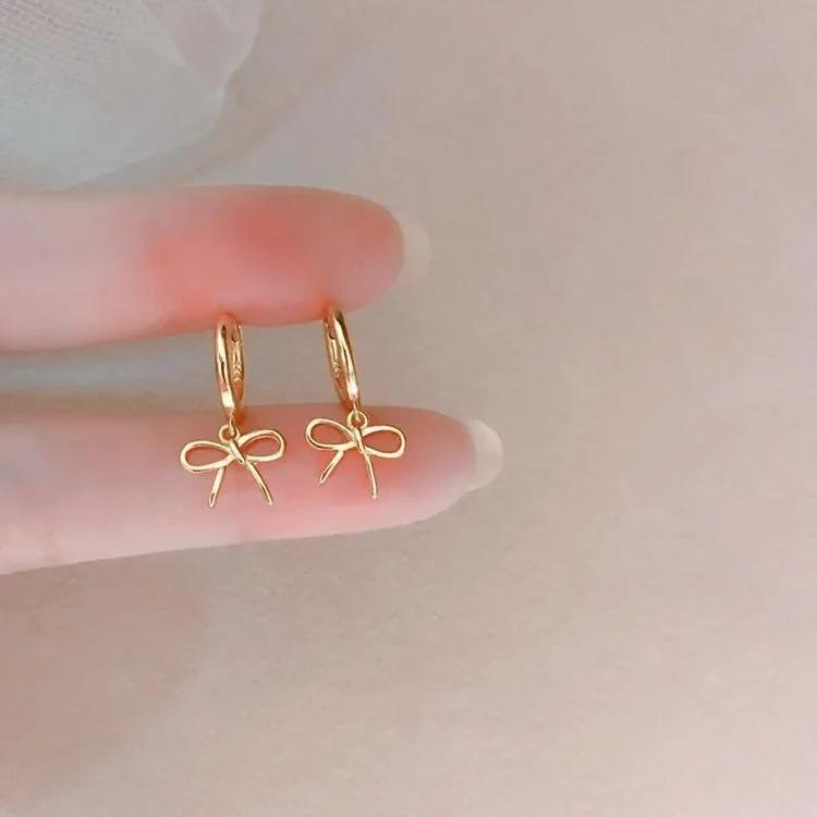 925 Silver Bowknot Earrings For Women Trendy Hypoallergenic Jewelry Party Gift Accessories
