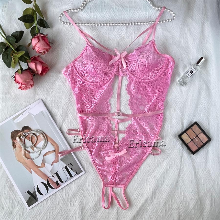 Lingerie Set Backless Women Sheer Floral Lace Strappy Bodysuits Erotic Fancy Sexy Underwear Sexy Flower Jumpsuits Exotic Apparel