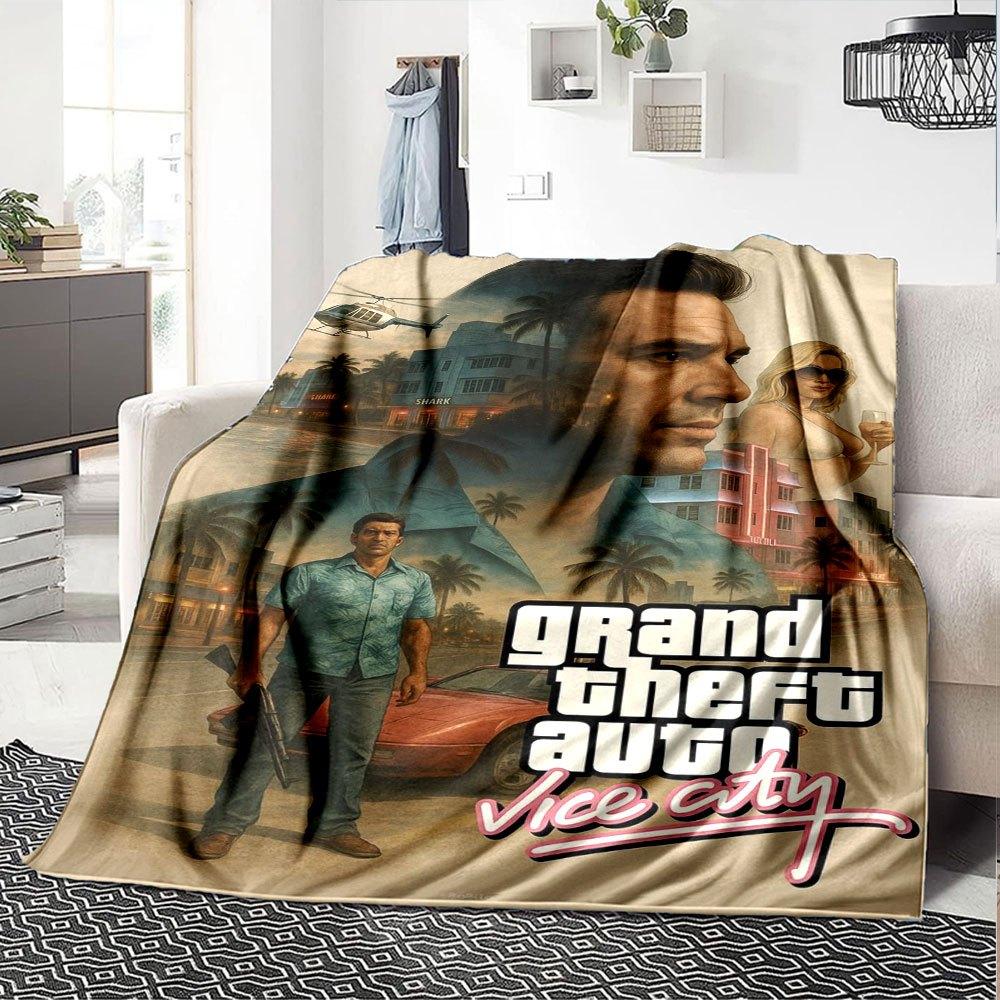 1pc Grand Theft Auto Soft Flannel Blanket with Designer Print A Cozy Blanket for All Seasons, Perfect for the Couch, Bed, Office