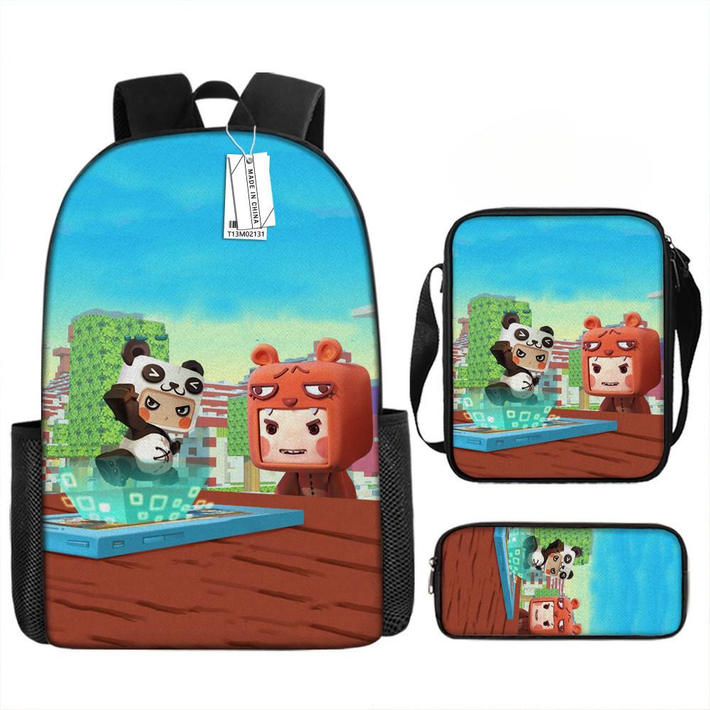 Mini World Kids 3piece Backpack Set Breathable Oxford Polyester For School Students