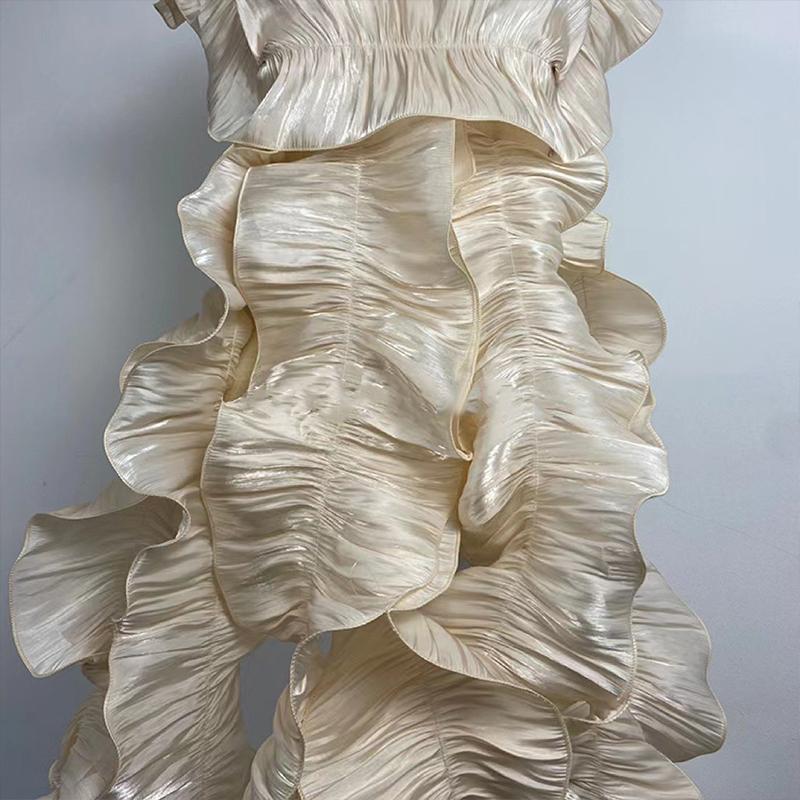 3 Yard Big Wave Spitzenbesatz Helles Seidensatin Rüschen Plissee Stoff Applikation DIY Cosplay Tanzaufführung Kleidung Zubehör