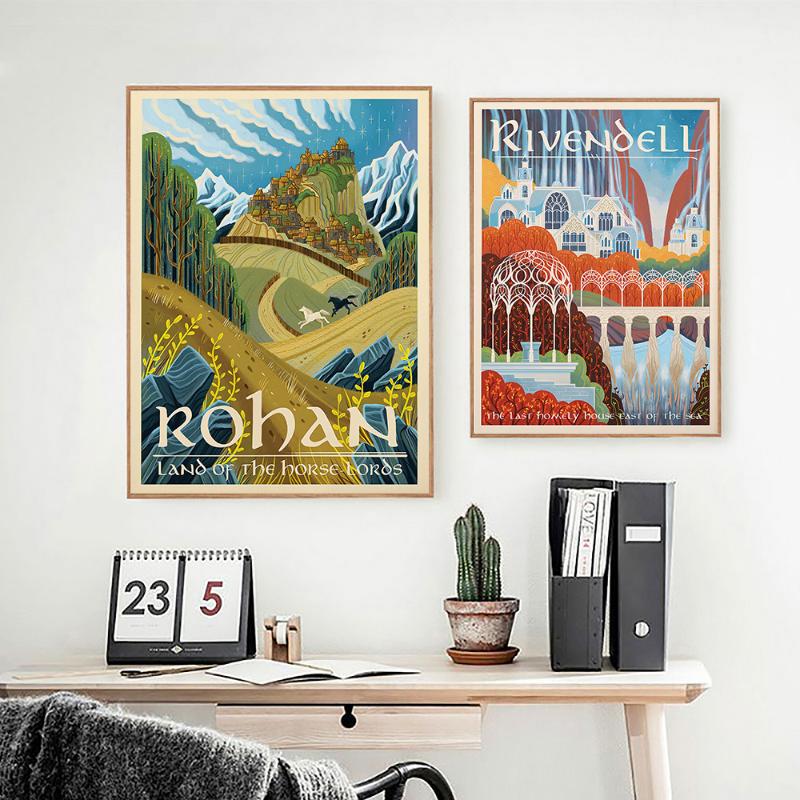 Tolkien Wall Art Canvas Painting Wall Pictures Middle Earth Landscape LOTR Posters Groovy Prints  Funky  Canvas Painting Gift