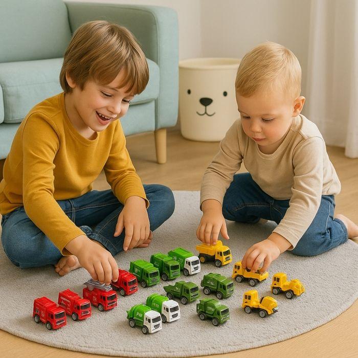 Set of 16 Friction Trucks, Military, Construction, Firefighter and Cleaning Service Vehicles, Toy for Children from 3 Years Old