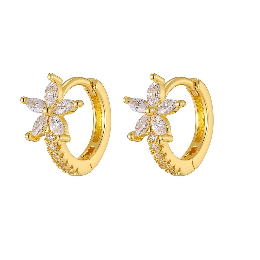 Vnox Sweet Exquisite Crystal Zirconia Flower Earrings For Women, Gold Color Elegant Zirconia Earrings, Wedding Jewelry Gift