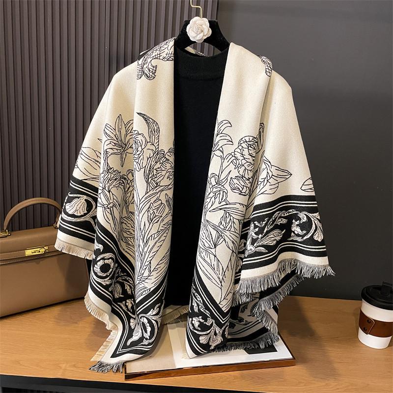 Large Square Scarf Shawl Women's Outer Scarf Dual-purpose Cape Autumn and Winter Birthday Gift Air-conditioned Room Imitation Cashmere Cape