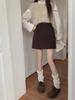 2023 New Korean Style High-Waist Black Woolen A-Line Skirt for Petite Women