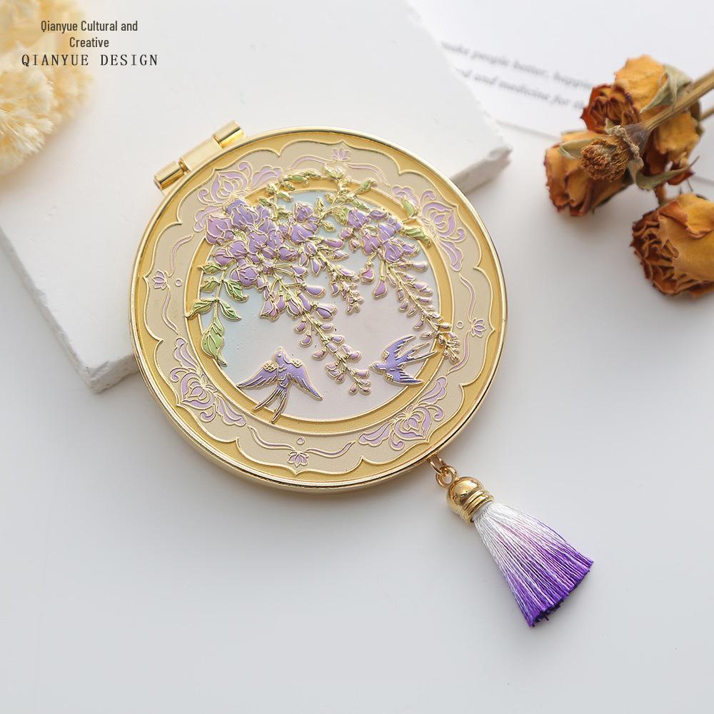 Chinese-Style Folding Pocket Mirror: Portable, Small Metal Mirror for Women, Ideal Practical Birthday Gift or Souvenir